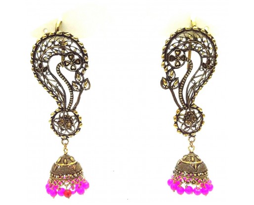 EAR CUFF Golden Oxidized Earring Jhumka Jhumki Ethnic Jewelry Long Dangle AE19